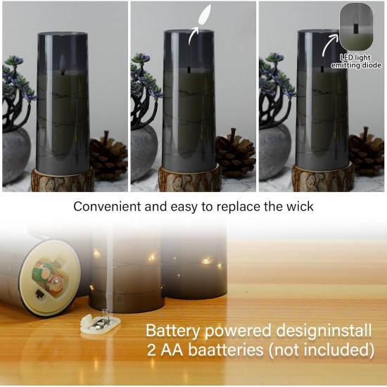Flameless LED Candles with Timer 5 Pc Flickering Flameless Candles for Romantic Ambiance and Home Decoration Stable Acrylic Shell,with Embedded Star String,Battery Operated Candles(Grey) Flameless LED Candles with Timer 5 Pc Flickering Flameless Candles for Romantic Ambiance and Home Decoration Stable Acrylic Shell,with Embedded Star String,Battery Operated Candles(Grey)