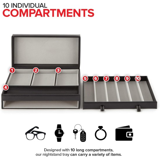 Stock Your Home Mens Valet Tray, Men's Jewelry Box, Night Stand Organizers and Storage, Bedside Table Organizer, Watch Box for Dresser, Faux Leather (Black & Gray) Stock Your Home Mens Valet Tray, Men's Jewelry Box, Night Stand Organizers and Storage, Bedside Table Organizer, Watch Box for Dresser, Faux Leather (Black & Gray)