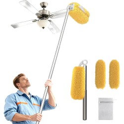 Long Handle Dusters for Cleaning with 2 Replacement Heads, Washable Cleaning Duster Kit with Laundry Mesh Bag, Cobweb Duster, Extendable Dusting Tool for Home and Office