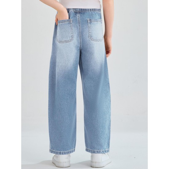 Haloumoning Girls Jeans Baggy Wide Leg Elastic High Waisted Denim Pants Y2K Boyfriend Jeans with Pockets 5-14Y Haloumoning Girls Jeans Baggy Wide Leg Elastic High Waisted Denim Pants Y2K Boyfriend Jeans with Pockets 5-14Y