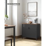 SONGMICS Storage Cabinet, Metal Cabinet, Sideboard with 2 Doors, 15.7 x 31.5 x 29.9 Inches, Magnetic Closure, Adjustable Shelf, Steel Frame, Rustic Brown and Black ULSC102B01