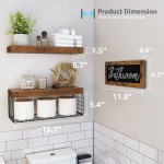QEEIG ‎Bathroom Shelves Over Toilet - Paper Storage Wall Mounted Farmhouse Decor Decorations Aesthetic Décor Sign Small Floating Shelf 2+1 Set 16 inch, Rustic Brown (020BN)
