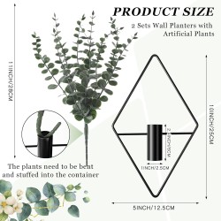 Jexine 4 Pcs Hanging Planters with Artificial Eucalyptus Metal Hanging Vase Indoor Plants Holder Modern Geometric Boho Bathroom Wall Decor for Living Room Home Office(Black)