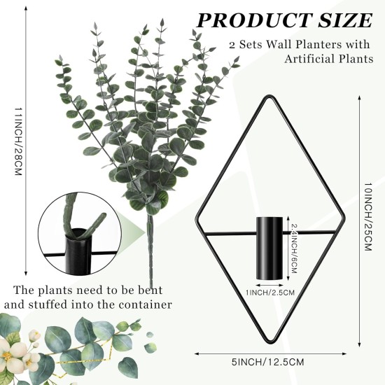 Jexine 4 Pcs Hanging Planters with Artificial Eucalyptus Metal Hanging Vase Indoor Plants Holder Modern Geometric Boho Bathroom Wall Decor for Living Room Home Office(Black) Jexine 4 Pcs Hanging Planters with Artificial Eucalyptus Metal Hanging Vase Indoor Plants Holder Modern Geometric Boho Bathroom Wall Decor for Living Room Home Office(Black)