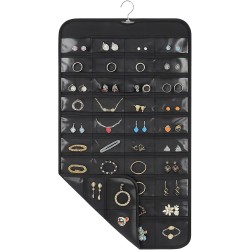 1 Pack Hanging Jewelry Organizer, 80 Clear Pockets earring organizer and storage, Accessories holder organizer for Closet, Jewelries, Necklace, Travel