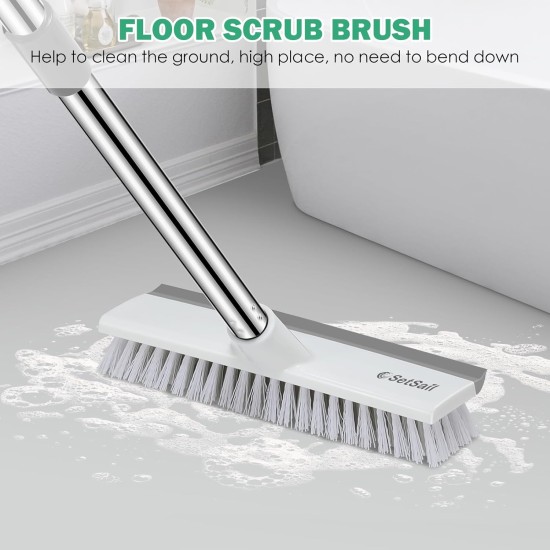 SetSail Floor Scrub Brush with 51-Inch Long Adjustable Handle 2 in 1 Scrape Brush Stiff Bristle Floor Scrubber for Cleaning Shower Bathroom Garage Kitchen Wall Deck Tub Tile