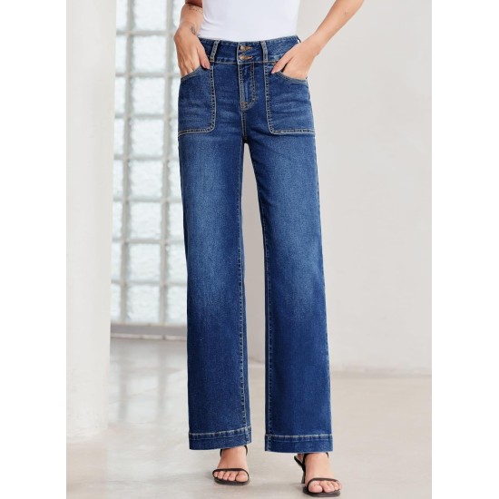 Sidefeel Women's Wide Leg Jeans High Waisted Stretchy Tummy Control Straight Leg Denim Pants Sidefeel Women's Wide Leg Jeans High Waisted Stretchy Tummy Control Straight Leg Denim Pants