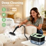 Steam Cleaner, Portable Steamer for Cleaning with 16pcs Accessories, 6-Level Adjustable, 15s Heat-Up, Handheld Steam Cleaner for Home for Tile, Grease, Dirt, Grout, Car Detailing, Green