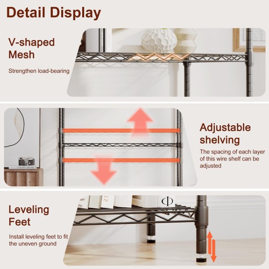 BestOffice | 4-Tier Wire Storage Shelves | 36x14x54 | Black | with Adjustable Racks | Heavy-Duty Metal Shelf, Holds Upto 1000 lbs | No-Tool Assembly | Ideal for Home & Garage Shelving