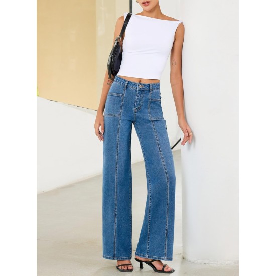 Sidefeel Womens Wide Leg Jeans High Waisted Stretchy Straight Leg Baggy Denim Pants Sidefeel Womens Wide Leg Jeans High Waisted Stretchy Straight Leg Baggy Denim Pants