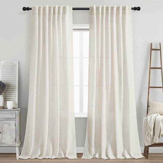 Cream Linen Back Tab Curtains 84 Inch Length for Living Room 2 Panel Set Neutral Modern Farmhouse Window Privacy Semi Sheer Linen Drapes Rustic Pinch Pleated Look Curtain Natural Ivory Colored Cream Linen Back Tab Curtains 84 Inch Length for Living Room 2 Panel Set Neutral Modern Farmhouse Window Privacy Semi Sheer Linen Drapes Rustic Pinch Pleated Look Curtain Natural Ivory Colored