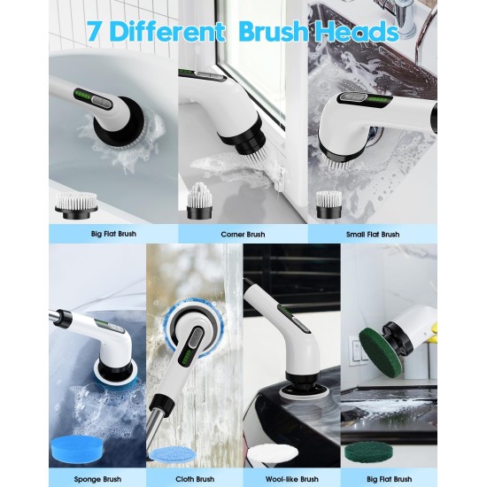 Electric Spin Scrubber for Cleaning Bathroom: Cordless Power Shower Scrubber - Electric Cleaning Brush for Tile Tub