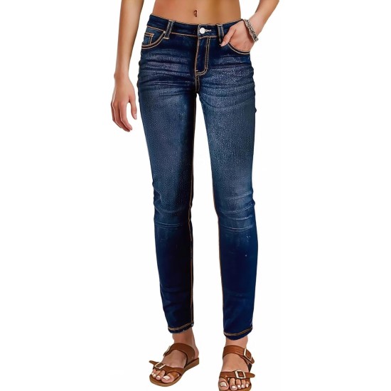 Flamingals Mid Rise Skinny Jeans for Women Trendy Wash Stretchy Butt Lifting Western Jeans with Pocket Back Flamingals Mid Rise Skinny Jeans for Women Trendy Wash Stretchy Butt Lifting Western Jeans with Pocket Back