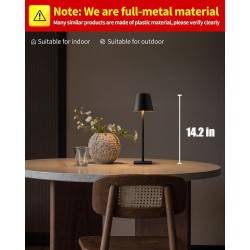 KDG 2 Pack Cordless Table Lamp, Portable LED Desk Lamps, 5000mAh Battery Operated, 3 Color Stepless Dimming Up, for Restaurant, Bedroom, Outdoor Camping, Coffee Shop, Night Light, Rechargeable (Black)