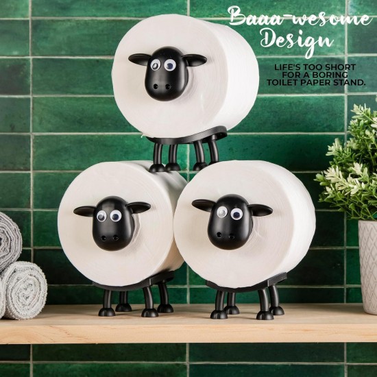 VELENTI Sheep Toilet Roll Holder, Free Standing Bathroom Set, 3D Printed, Funny Hilarious Black Sheep Loo Roll Holder, Tissue Paper Storage, Cute Bathroom Decor, X3, Set of 3