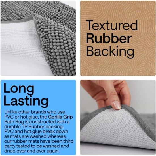 GORILLA GRIP Bath Rug Mat, Thick Soft Absorbent Chenille, Quick Dry Microfiber Mats, Rubber Backing Washable Shower Floor Rugs, US Designed Bathroom Bathmat Home Decor Accessories, 24x17, Grey GORILLA GRIP Bath Rug Mat, Thick Soft Absorbent Chenille, Quick Dry Microfiber Mats, Rubber Backing Washable Shower Floor Rugs, US Designed Bathroom Bathmat Home Decor Accessories, 24x17, Grey
