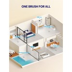 Floor Scrub Brush with Long Handle, 3 in 1 Scrape and Heavy-Duty Stiff Bristle Floor Scrubber Brush with Squeegee and Tweezer for Cleaning Tile Wall Deck Bathroom Patio Garage Kitchen (White)