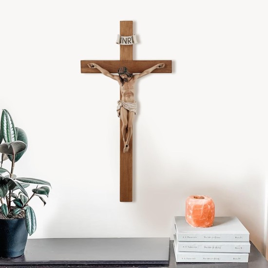 Crucifix Wall Cross - 14 Inch Olive Wood Wall Crucifix, Hand Painted Resin Jesus on Wooden Crucifix Catholic Home Decor Housewarming Religious Gifts Crucifix Wall Cross - 14 Inch Olive Wood Wall Crucifix, Hand Painted Resin Jesus on Wooden Crucifix Catholic Home Decor Housewarming Religious Gifts