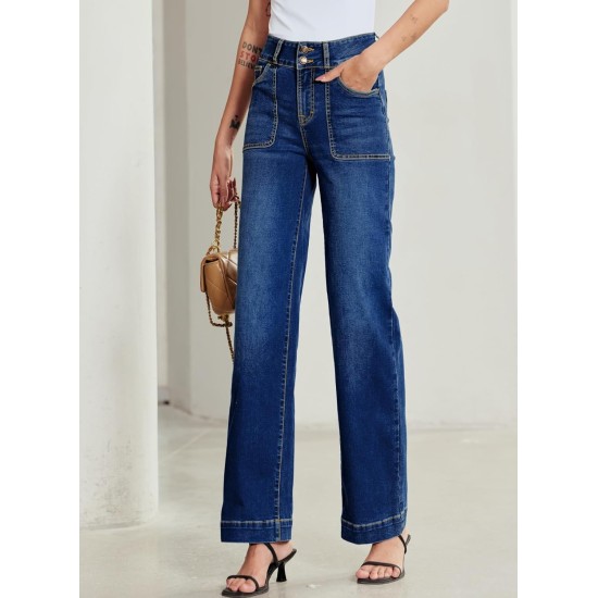 Sidefeel Women's Wide Leg Jeans High Waisted Stretchy Tummy Control Straight Leg Denim Pants Sidefeel Women's Wide Leg Jeans High Waisted Stretchy Tummy Control Straight Leg Denim Pants