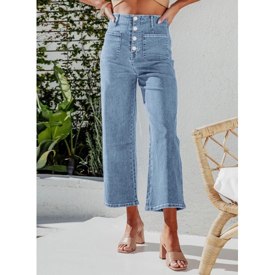 Sidefeel Women's Wide Leg Jeans High Waisted Zimbaplatinum Stretchy Straight Leg Jeans Buttoned Loose Denim Pants with Pocket Sidefeel Women's Wide Leg Jeans High Waisted Zimbaplatinum Stretchy Straight Leg Jeans Buttoned Loose Denim Pants with Pocket