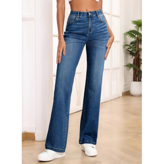 Sidefeel Women's Wide Leg Jeans High Waisted Tummy Control Stretchy Straight Leg Elastic Waist Trendy Denim Pants Sidefeel Women's Wide Leg Jeans High Waisted Tummy Control Stretchy Straight Leg Elastic Waist Trendy Denim Pants