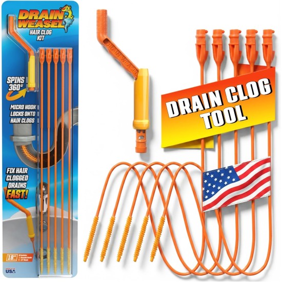 FlexiSnake Drain Weasel Sink Snake Hair Clog Remover Tool, Pipe, Bathroom, Bathtub Cleaner, 18-inch, Made in the USA, 5 Wands and Removable Handle FlexiSnake Drain Weasel Sink Snake Hair Clog Remover Tool, Pipe, Bathroom, Bathtub Cleaner, 18-inch, Made in the USA, 5 Wands and Removable Handle