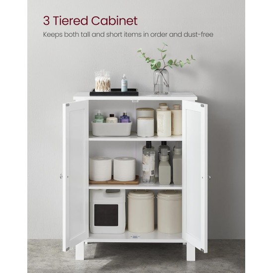 VASAGLE Floor Storage Cabinet, Freestanding Storage Unit with 2 Adjustable Shelves, for Bathroom Living Room Dining Kitchen, 11.8 x 23.6 x 31.5 Inches, Cloud White UBCB60WV1