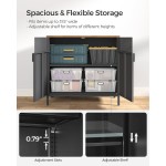 SONGMICS Storage Cabinet, Metal Cabinet, Sideboard with 2 Doors, 15.7 x 31.5 x 29.9 Inches, Magnetic Closure, Adjustable Shelf, Steel Frame, Rustic Brown and Black ULSC102B01