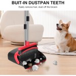 NACENA Broom and Dustpan Set, 52-in Long Adjustable Handle Broom Dustpan Combo with Dustpan Teeth to Automatically Clean Hair Suitable for Home Kitchen Office Hall Floor（Black&Red）