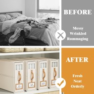 4 Pack Foldable Bed Sheets Set Organizers and Storage(King & Queen Size),Linen Fabric Closet Organizers with Window,Folding Bedding Storage Box for Bedsheets and Pillow Cube Organizer-Beige