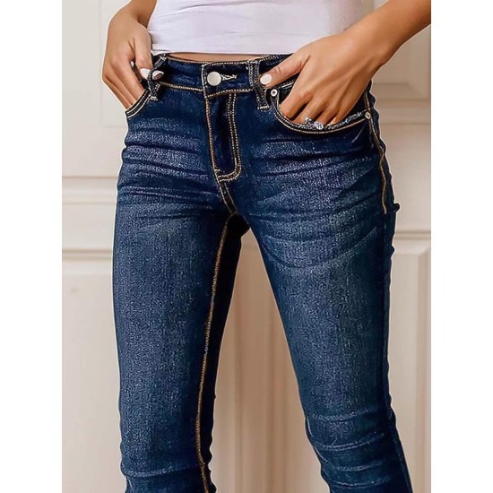 Flamingals Mid Rise Skinny Jeans for Women Trendy Wash Stretchy Butt Lifting Western Jeans with Pocket Back Flamingals Mid Rise Skinny Jeans for Women Trendy Wash Stretchy Butt Lifting Western Jeans with Pocket Back