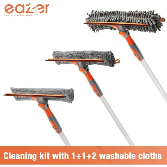 Eazer Squeegee Window Cleaner Tool, 2 in 1 Rotatable Window Cleaning Squeegee Kit with Extension Pole, 62'' Window Washing Kit, Bendable Head for Car Glass - 2 Scraper