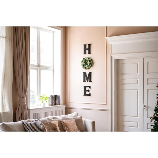 Mkono Farmhouse Wall Home Sign with Artificial Eucalyptus for O Rustic Wooden Hanging Letters Decorative Wall Art Decor for Living Room Kitchen Entryway Housewarming Gift, Black