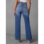 Sidefeel Women's Wide Leg Jeans High Waisted Tummy Control Stretchy Pockets Front Straight Leg Jeans Sidefeel Women's Wide Leg Jeans High Waisted Tummy Control Stretchy Pockets Front Straight Leg Jeans