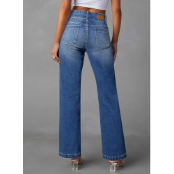 Sidefeel Women's Wide Leg Jeans High Waisted Tummy Control Stretchy Pockets Front Straight Leg Jeans