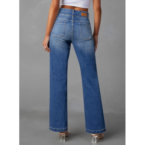 Sidefeel Women's Wide Leg Jeans High Waisted Tummy Control Stretchy Pockets Front Straight Leg Jeans Sidefeel Women's Wide Leg Jeans High Waisted Tummy Control Stretchy Pockets Front Straight Leg Jeans