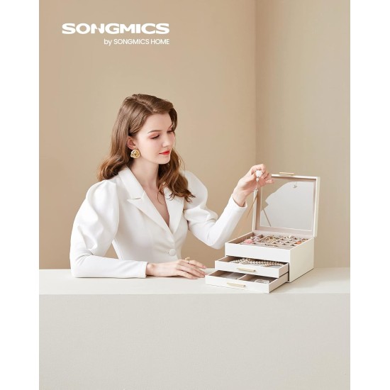 SONGMICS GISELLA Collection - Jewelry Box Organizer, 3-Layer Jewelry Storage with 2 Drawers, Shiny Metal Hardware, Glass Lid, Modern, 8 x 9.1 x 5.3 Inches, Cloud White and Gold Color UJBC239WT SONGMICS GISELLA Collection - Jewelry Box Organizer, 3-Layer Jewelry Storage with 2 Drawers, Shiny Metal Hardware, Glass Lid, Modern, 8 x 9.1 x 5.3 Inches, Cloud White and Gold Color UJBC239WT