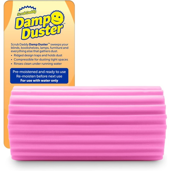 Scrub Daddy Damp Duster, Multipurpose Dusters for Cleaning - Wooden & Venetian Blind Cleaner Tool, Ridged Wet Dust Sponge for Skirting Board, Radiator, Blinds & Mirrors, Home Cleaning Products, Pink
