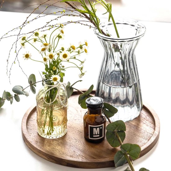 11.5 Inches Candle Holder Tray Home Decor, Round Wood Tray for Coffee Table, Small Wooden Serving Decorative Trays for Home