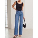 Sidefeel Women's Wide Leg Jeans High Waisted Stretchy Jeans Straight Leg Trendy Patchwork Loose Fit Denim Pants