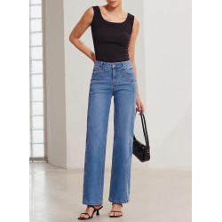 Sidefeel Women's Wide Leg Jeans High Waisted Stretchy Jeans Straight Leg Trendy Patchwork Loose Fit Denim Pants