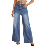 Trendy Queen Women's Wide Leg Baggy Jeans - High Waisted Relaxed Fit Pants, Super Soft Stretch Denim with Front Seam
