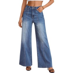 Trendy Queen Women's Wide Leg Baggy Jeans - High Waisted Relaxed Fit Pants, Super Soft Stretch Denim with Front Seam