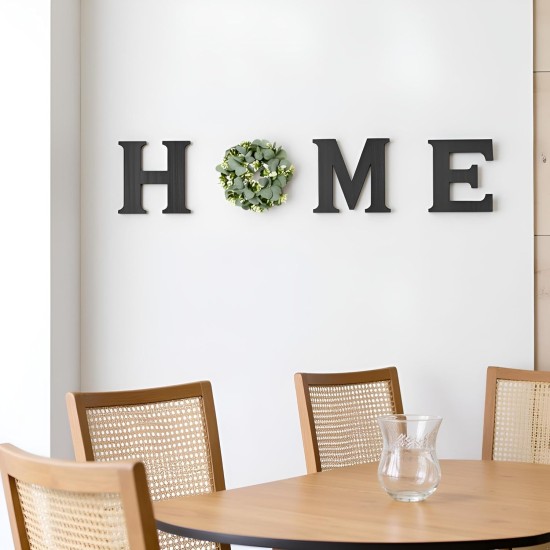 Mkono Farmhouse Wall Home Sign with Artificial Eucalyptus for O Rustic Wooden Hanging Letters Decorative Wall Art Decor for Living Room Kitchen Entryway Housewarming Gift, Black