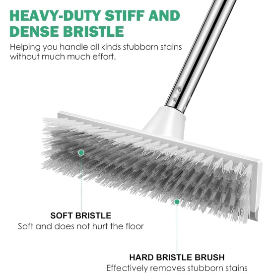 SetSail Floor Scrub Brush with 51-Inch Long Adjustable Handle 2 in 1 Scrape Brush Stiff Bristle Floor Scrubber for Cleaning Shower Bathroom Garage Kitchen Wall Deck Tub Tile