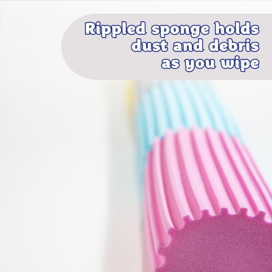 Scrub Daddy Damp Duster, Multipurpose Dusters for Cleaning - Wooden & Venetian Blind Cleaner Tool, Ridged Wet Dust Sponge for Skirting Board, Radiator, Blinds & Mirrors, Home Cleaning Products, Pink