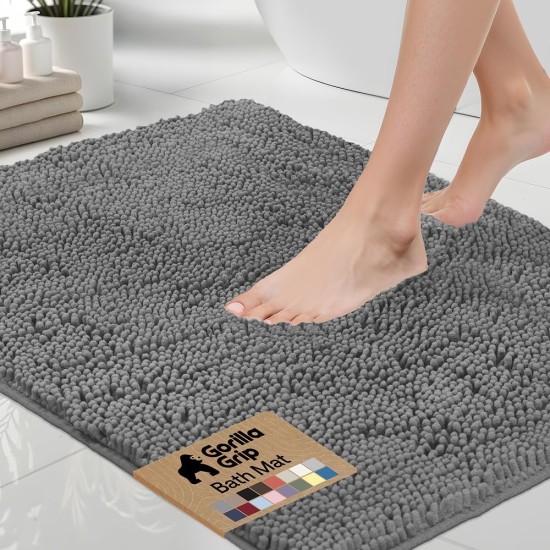 GORILLA GRIP Bath Rug Mat, Thick Soft Absorbent Chenille, Quick Dry Microfiber Mats, Rubber Backing Washable Shower Floor Rugs, US Designed Bathroom Bathmat Home Decor Accessories, 24x17, Grey GORILLA GRIP Bath Rug Mat, Thick Soft Absorbent Chenille, Quick Dry Microfiber Mats, Rubber Backing Washable Shower Floor Rugs, US Designed Bathroom Bathmat Home Decor Accessories, 24x17, Grey
