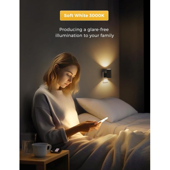 L LOHAS LED Night Light Plug in, Modern Night Lights Plug into Wall, Dusk to Dawn Sensor, Soft White 3000K, 0-100LM Adjustable Brightness, Dimmable Night Lights for Hallway Bedroom Stairway, 2 Pack