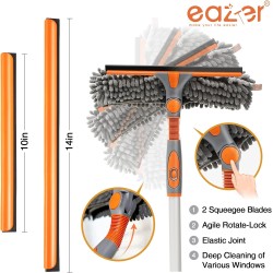 Eazer Squeegee Window Cleaner Tool, 2 in 1 Rotatable Window Cleaning Squeegee Kit with Extension Pole, 62'' Window Washing Kit, Bendable Head for Car Glass - 2 Scraper Eazer Squeegee Window Cleaner Tool, 2 in 1 Rotatable Window Cleaning Squeegee Kit with Extension Pole, 62'' Window Washing Kit, Bendable Head for Car Glass - 2 Scraper