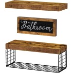 QEEIG ‎Bathroom Shelves Over Toilet - Paper Storage Wall Mounted Farmhouse Decor Decorations Aesthetic Décor Sign Small Floating Shelf 2+1 Set 16 inch, Rustic Brown (020BN)